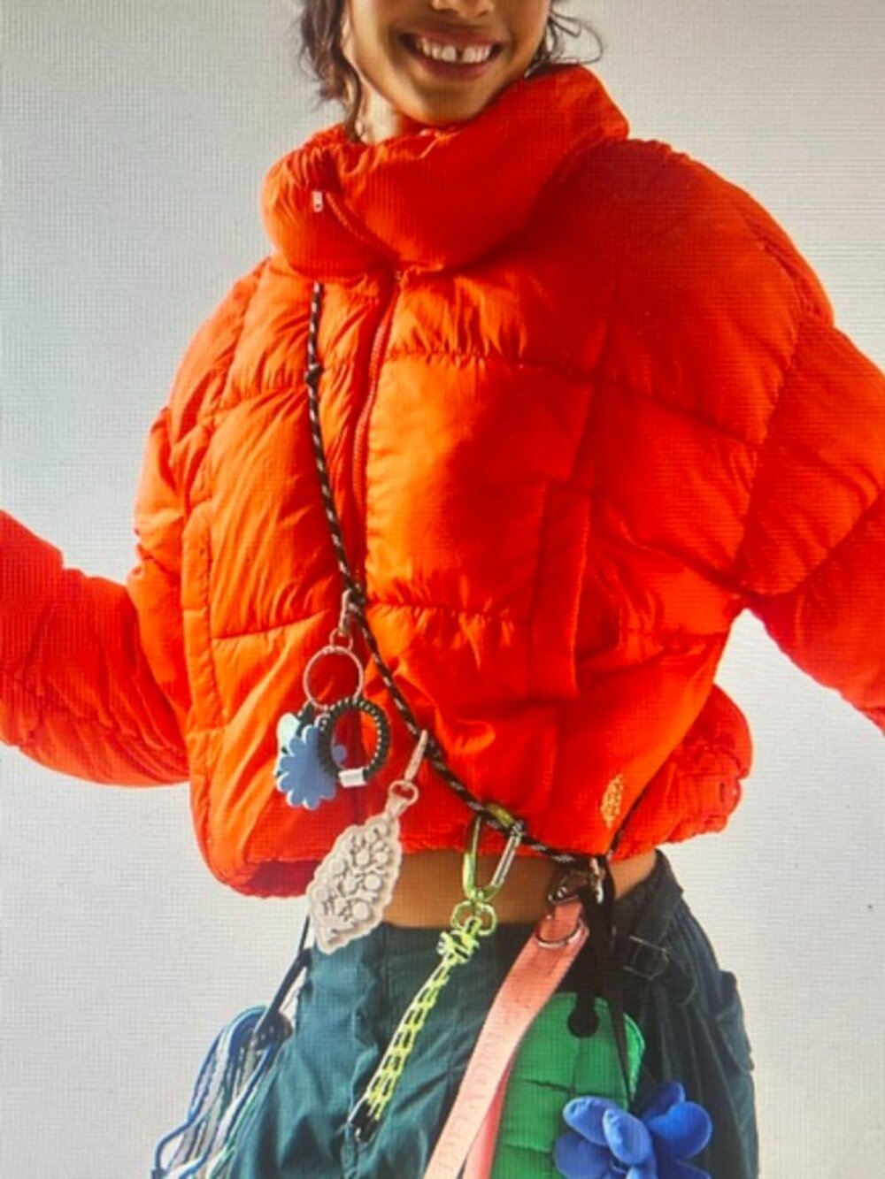 Free People Movement Flame Neon Orange In A Bubble Cropped Puffer Jacket NEW